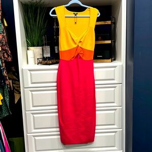 Express Multi color dress yellow orange and mostly pink Size M like new
